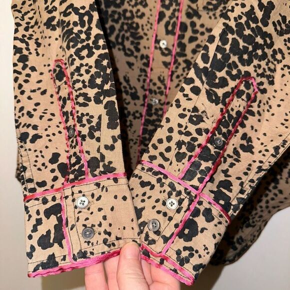 J. Crew Women’s Linen Blend Brown Black Cheetah Print Button Up Size XS - Picture 4 of 12